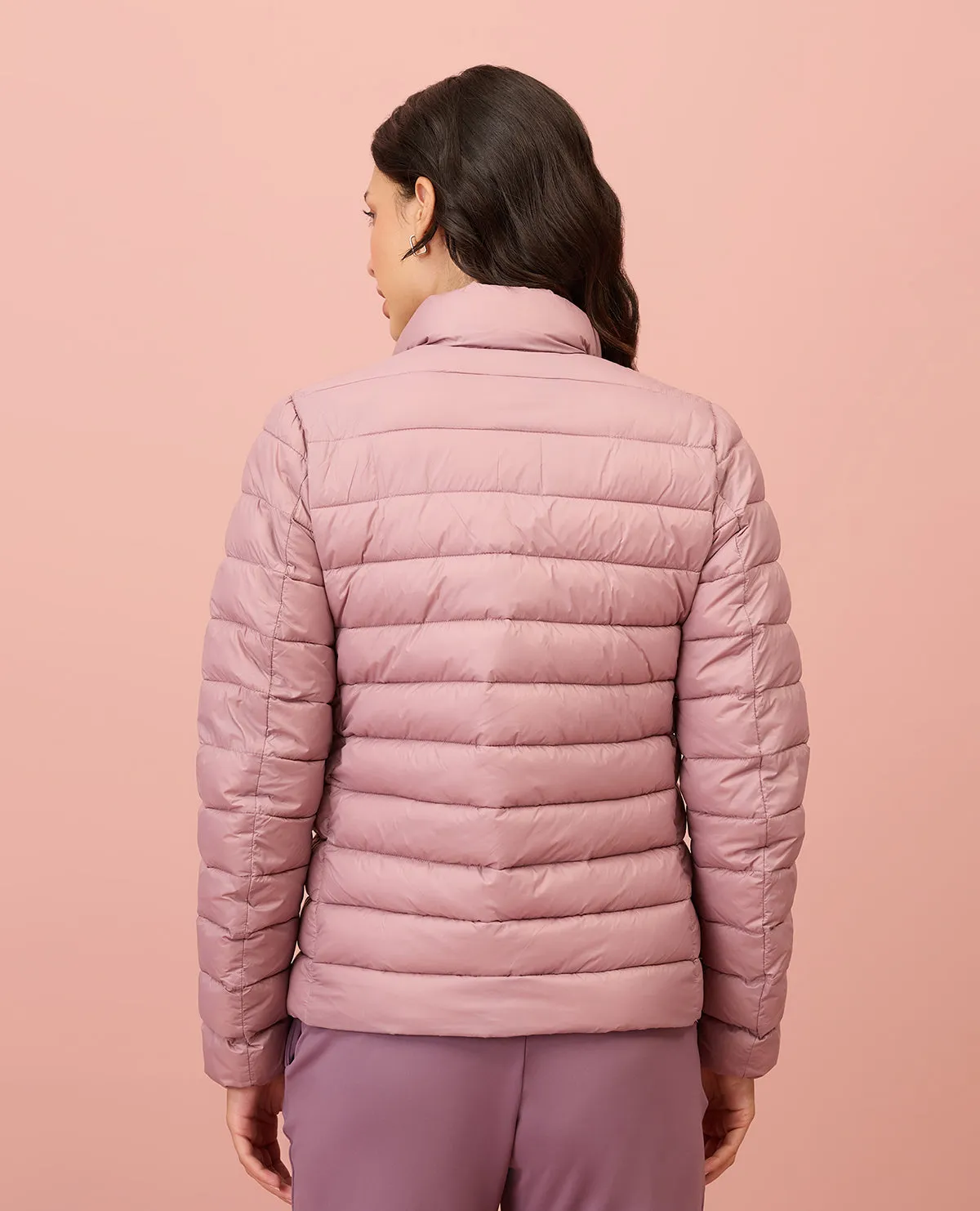 NYKD By Nykaa Ultra Light Weight Puffer Jacket with Inbuilt Bag (Set of 2)-NYAT405-Blush