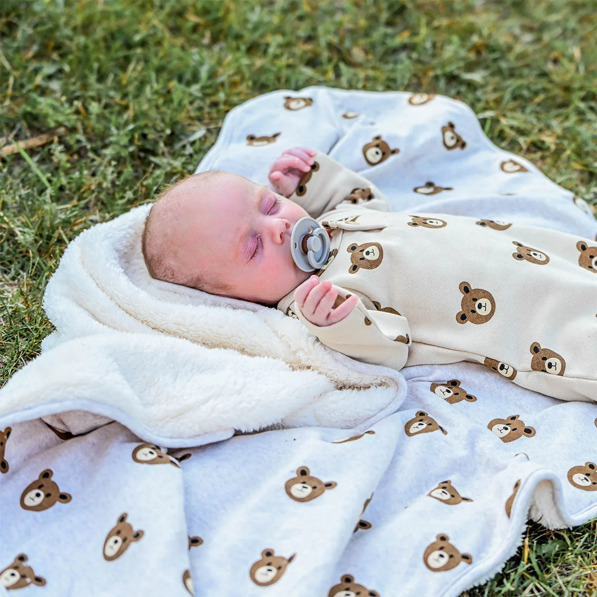 oh baby! Snowdrift Layette Blanket - Teddy Bear Face Print - Malt