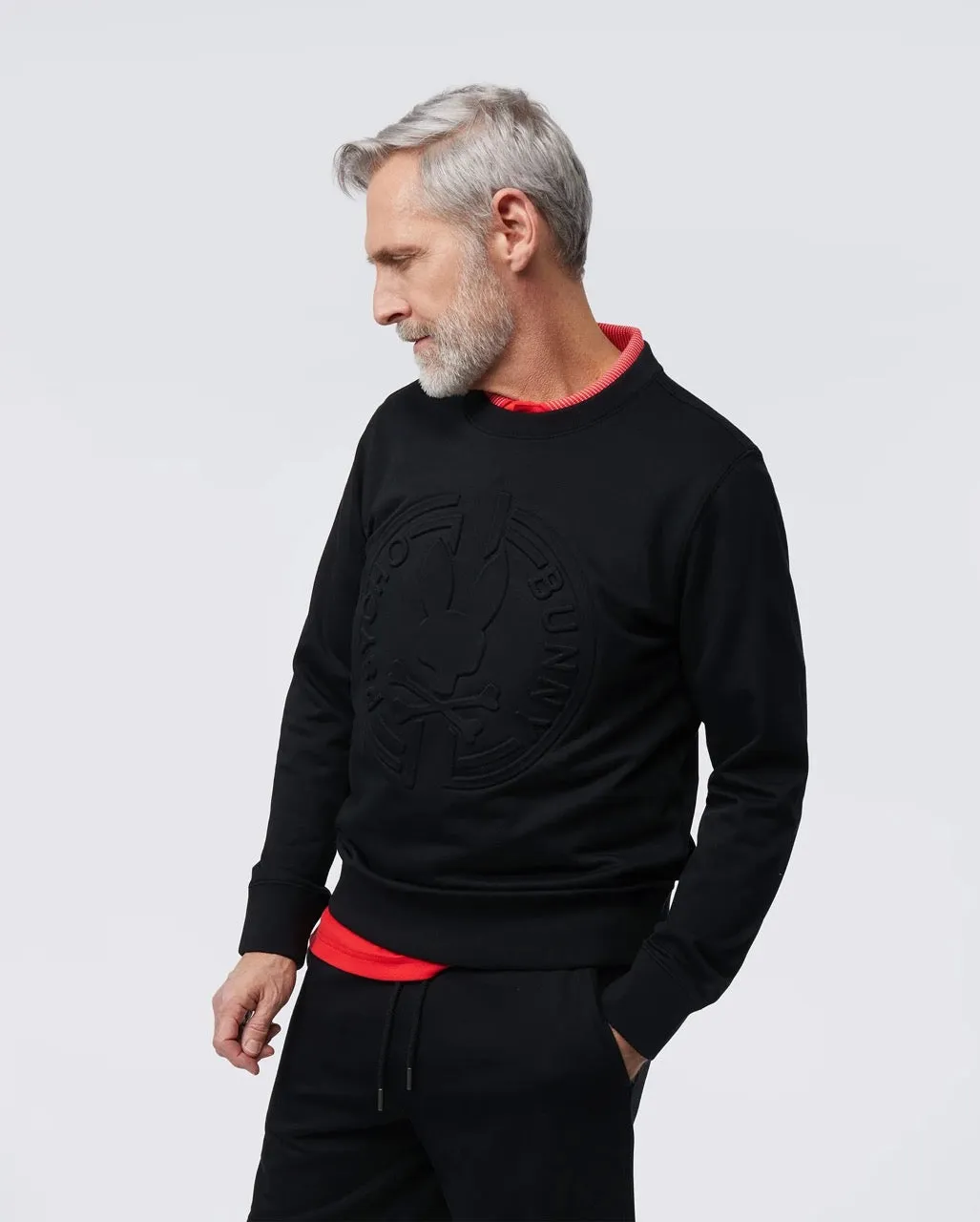 Psycho Bunny Mens Santa Fe Embossed Sweatshirt -Black