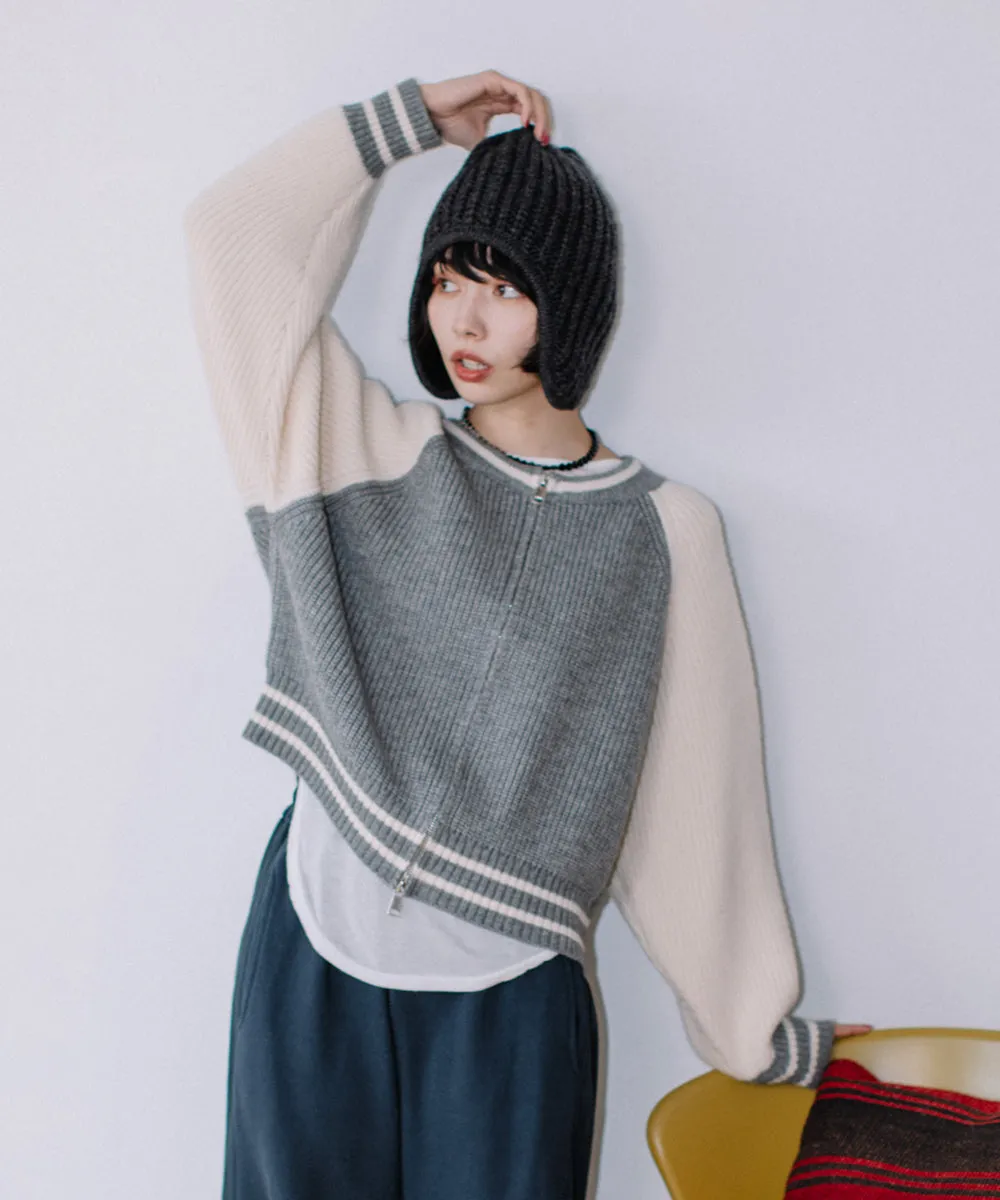 raglan zip knit tops