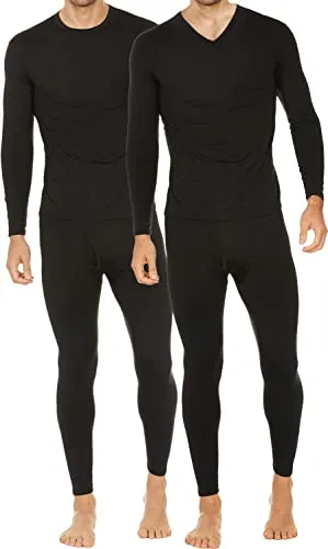 Thermajohn 2 Pack Mens Thermal Underwear Size XS V-Neck & Crew Neck Black