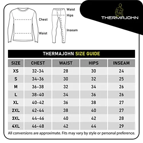 Thermajohn 2 Pack Mens Thermal Underwear Size XS V-Neck & Crew Neck Black