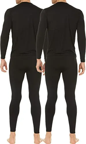 Thermajohn 2 Pack Mens Thermal Underwear Size XS V-Neck & Crew Neck Black