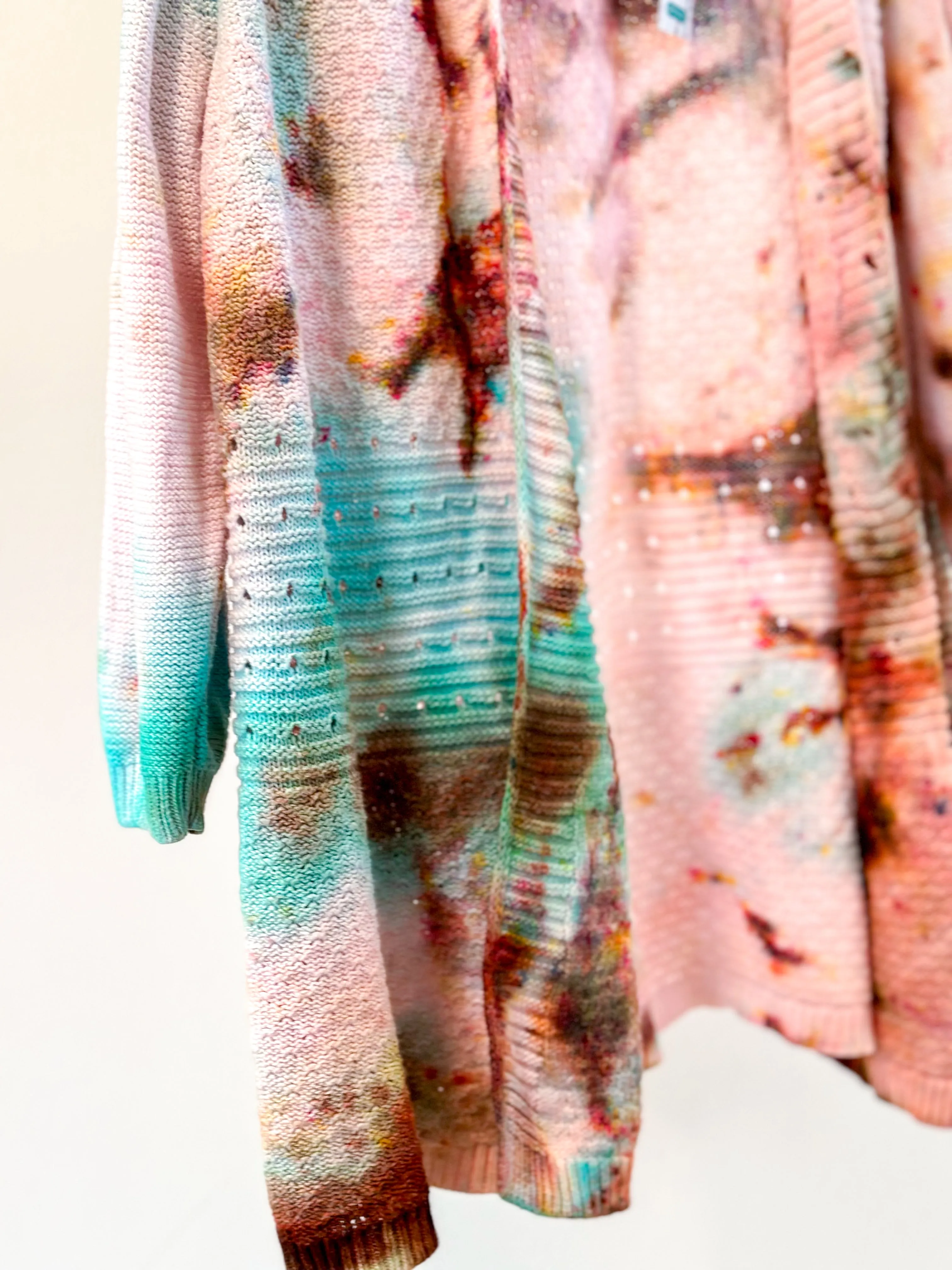 Upcycled Ice Dye Knit Cardigan Size XL