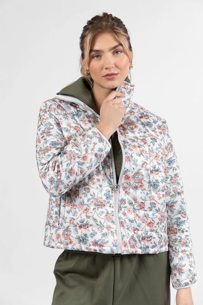 Vail Valley Pink Ivory Multi Floral Quilted Zip Up Jacket SALE