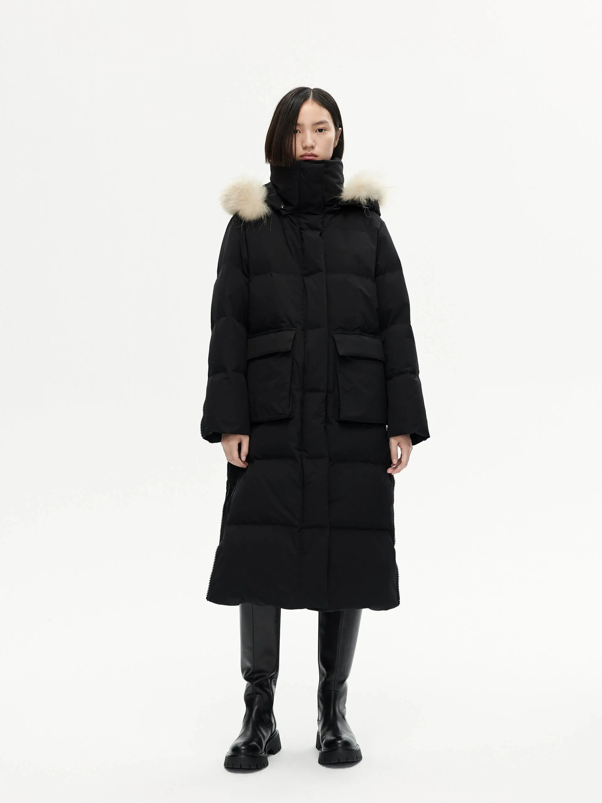 Velcro Detail Down Puffer Coat