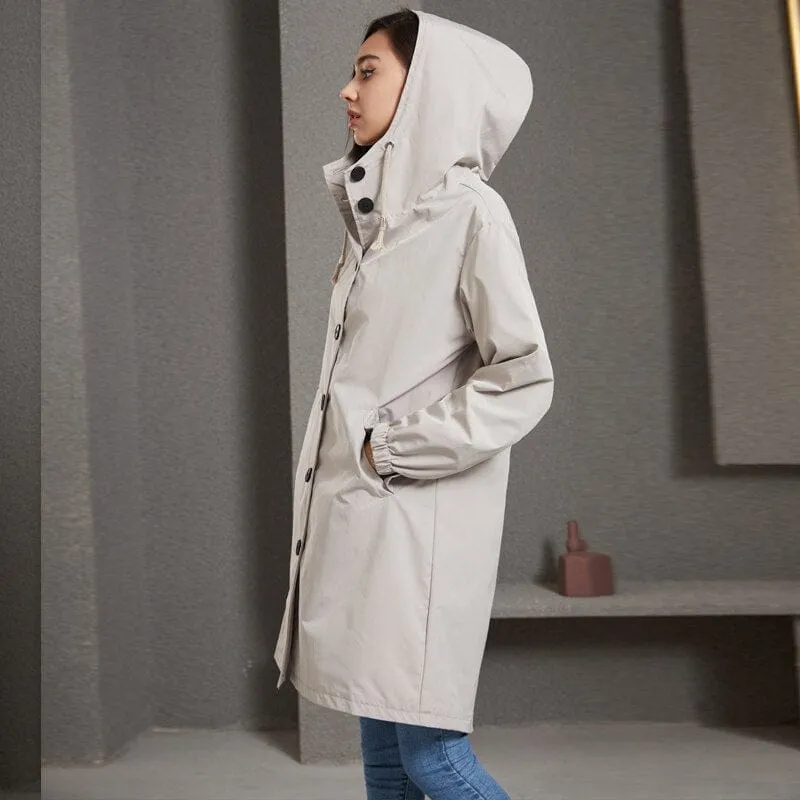 Waterproof Hooded Long Trench Coat