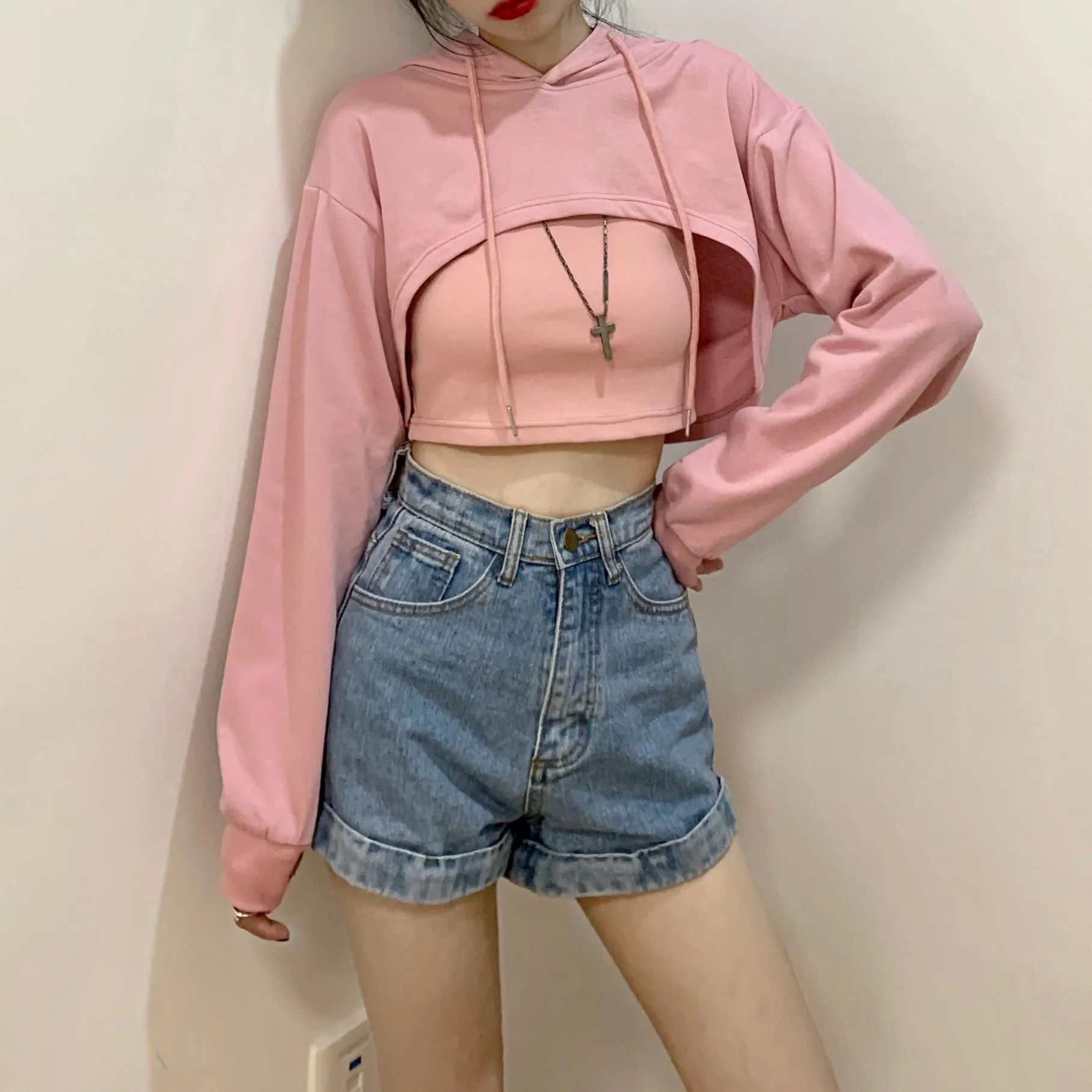 Western Trendy Short Tops Korean Lazy Long Sleeved Sweatshirt Women ins Outerwear