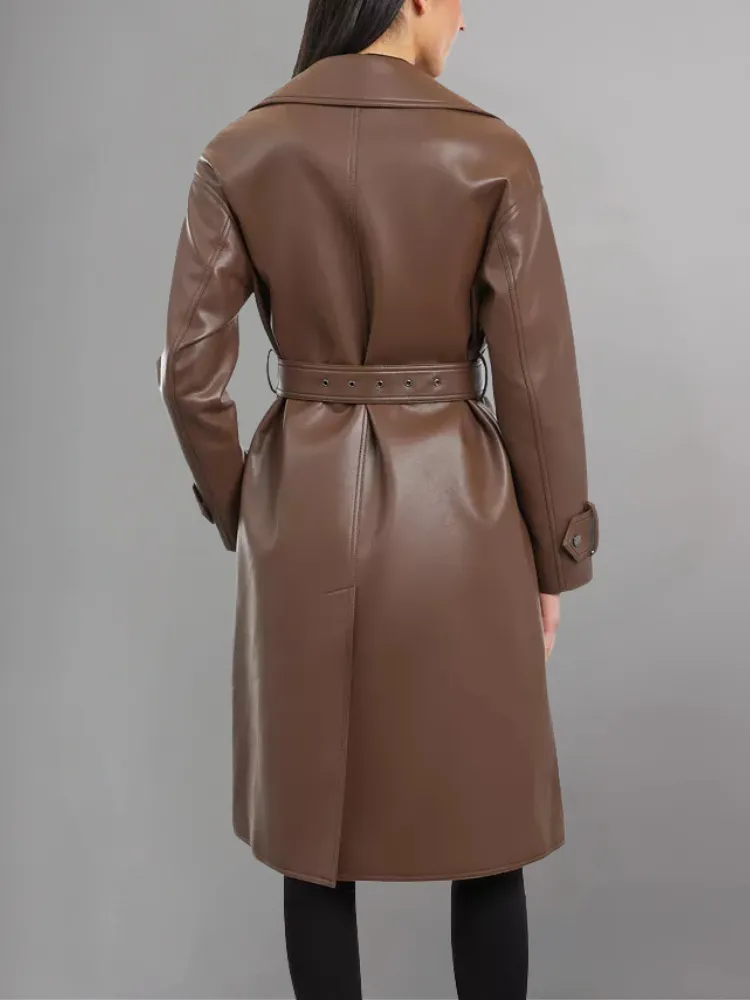 Women's Elle Belted Sheep-Leather Trench Coat