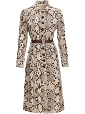 Women's Khaki Faux Leather Snakeskin Trench Coat