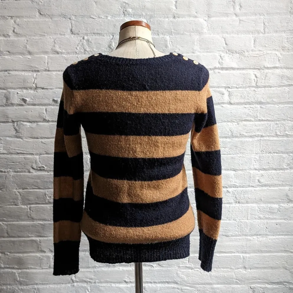 Y2K Vintage Neutral Wool Striped Chunky Knit Sweater Minimalist Boho Preppy Top